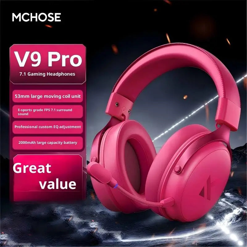 سماعات رأس لاسلكية للألعاب MCHOSE V9 Pro بتقنية البلوتوث للكمبيوتر مع ميكروفون