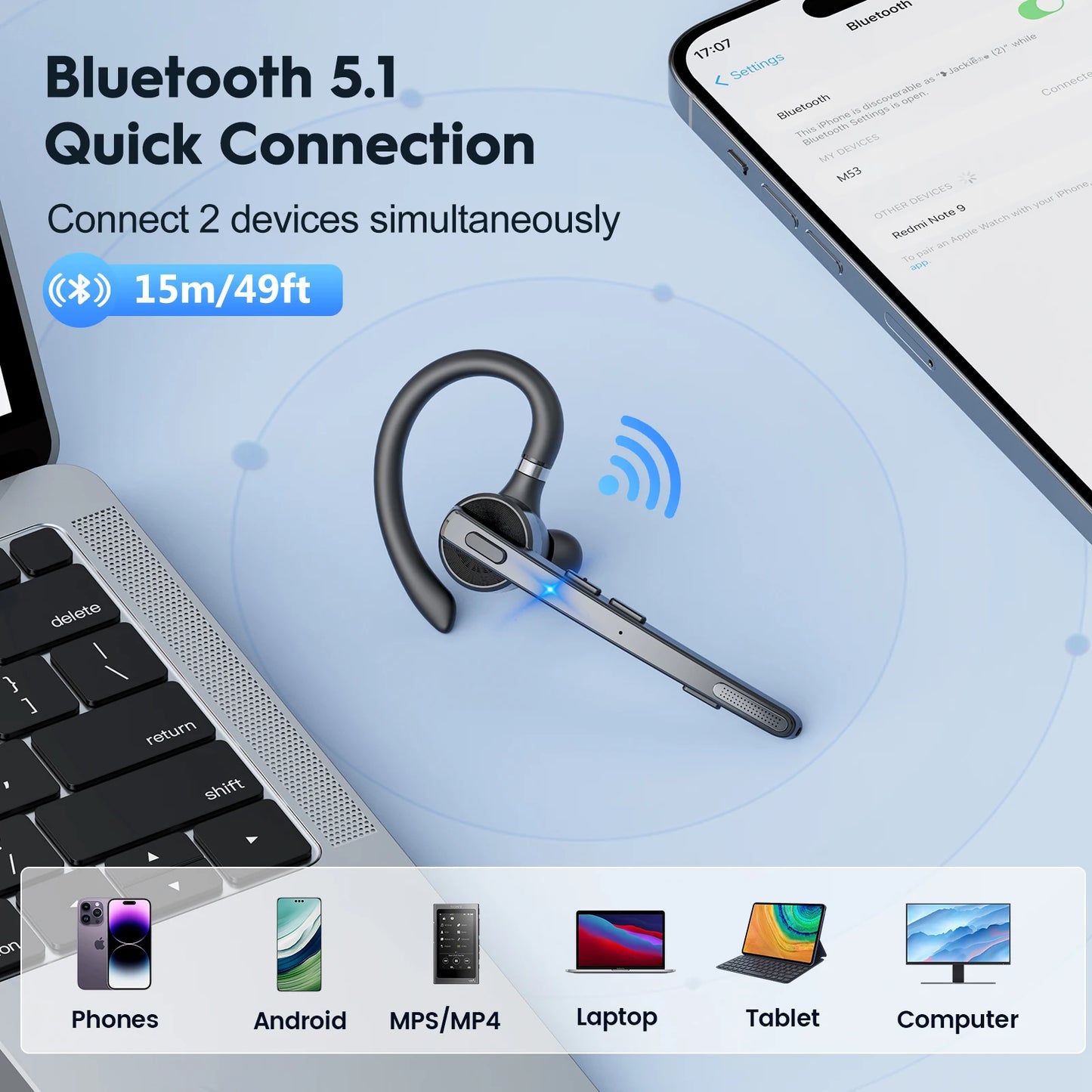 New Bee M53 Bluetooth 5.1 Headset Dual Mic Noise Cancellation