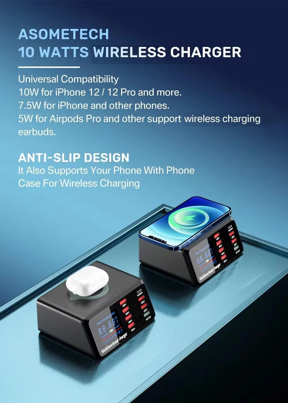 ASOMETECH 100W 9 Port USB C Charging Station with Wireless Charger