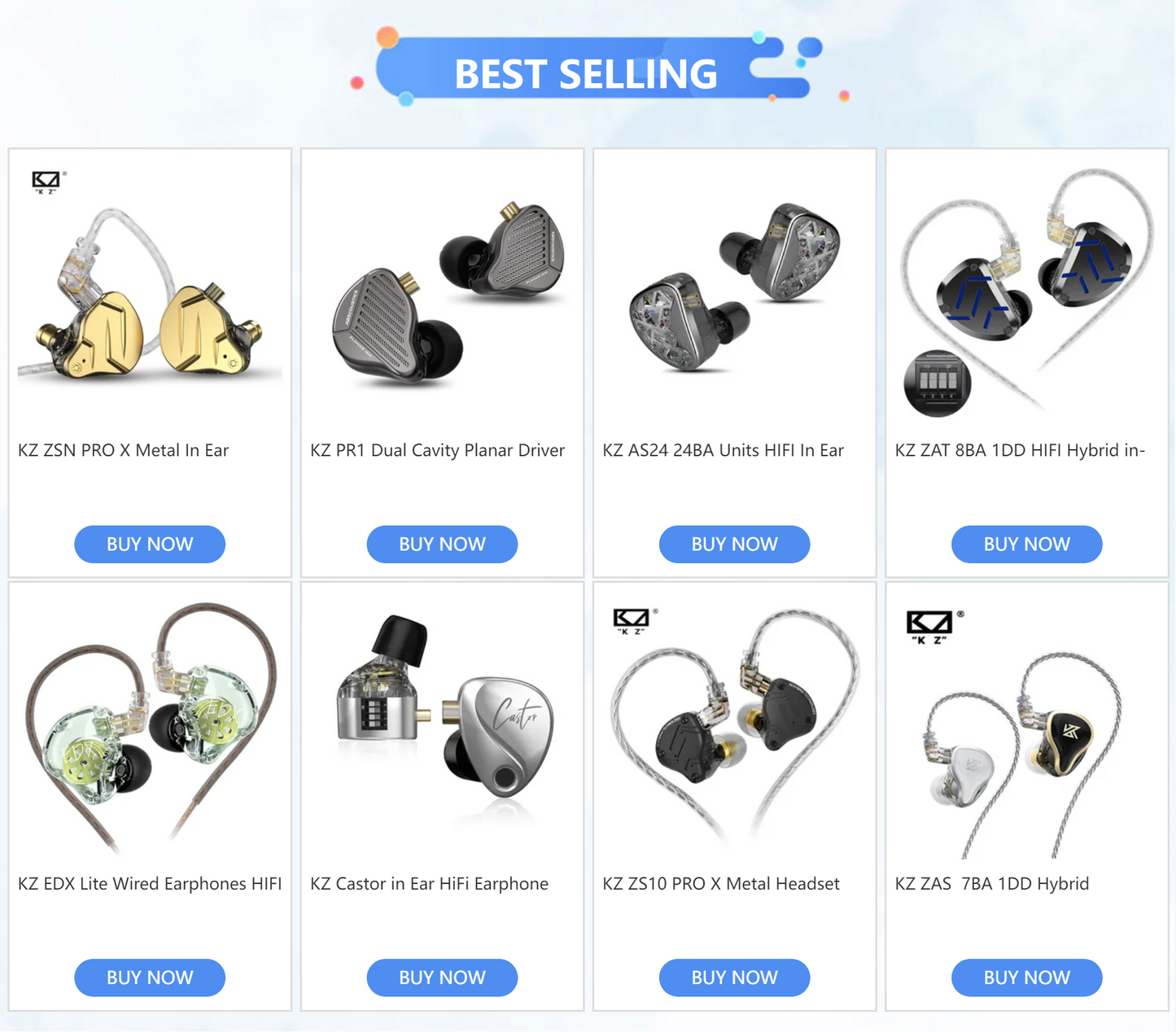 KZ Wired In-Ear HiFi Earphones with Detachable Cable and Microphone
