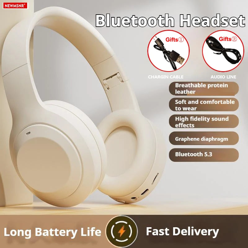 Newmsnr Bluetooth 5.3 Wireless HiFi Stereo Headphones with HD Microphone