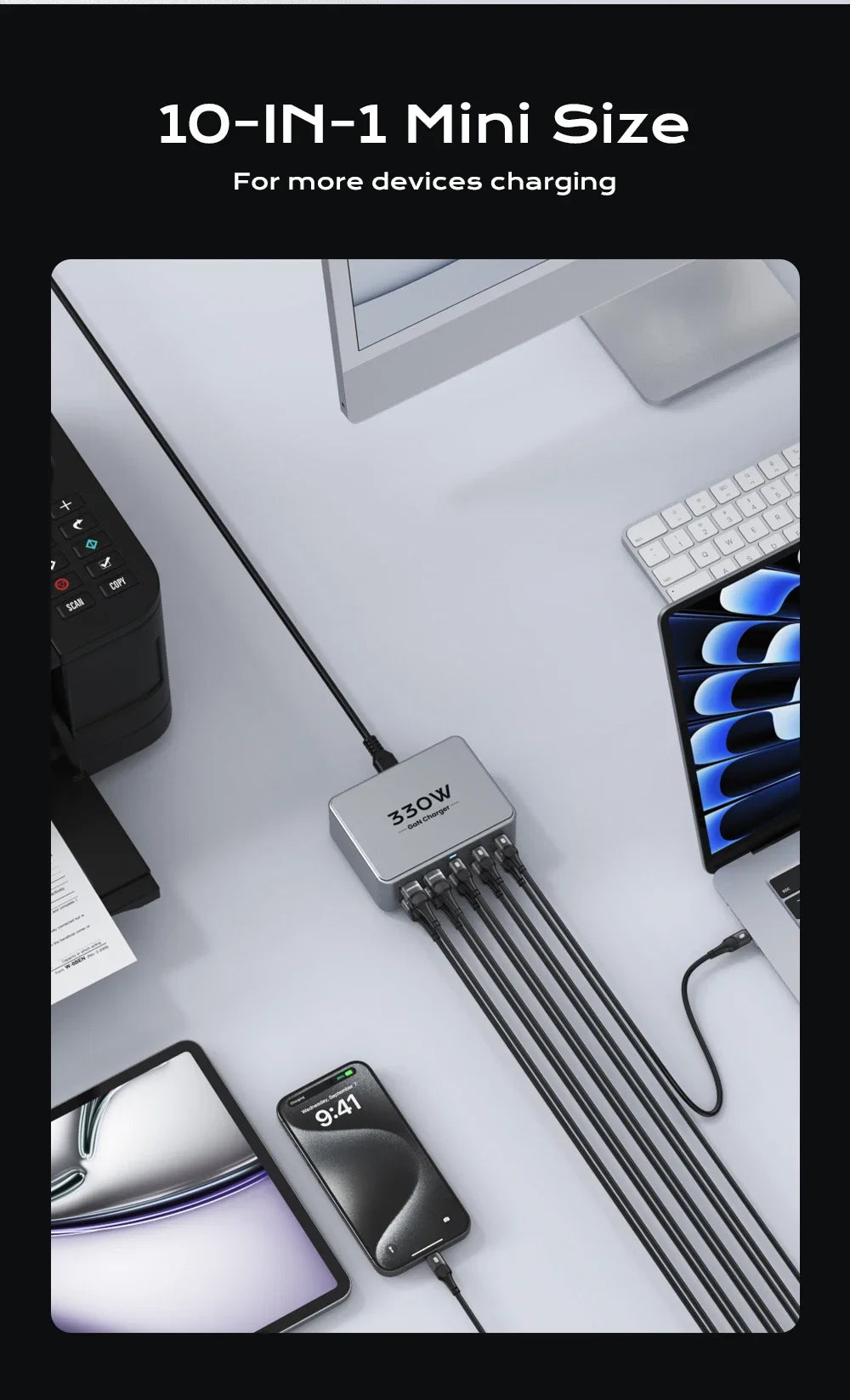 330W 10 Port GaN Desktop Charger USB C Fast Charging Station