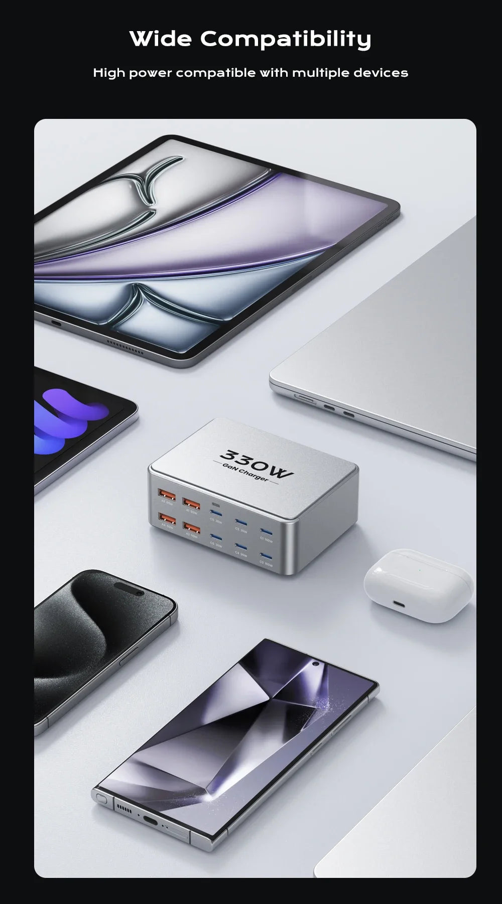 330W 10 Port GaN Desktop Charger USB C Fast Charging Station