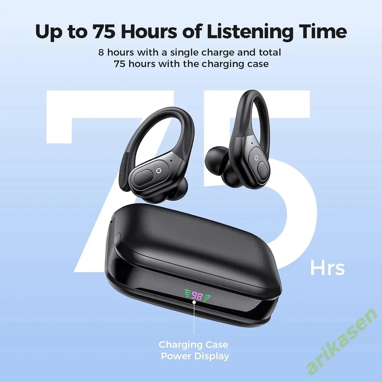 Arikasen Bluetooth 5.3 Sports Earbuds with Earhooks and 75H Battery