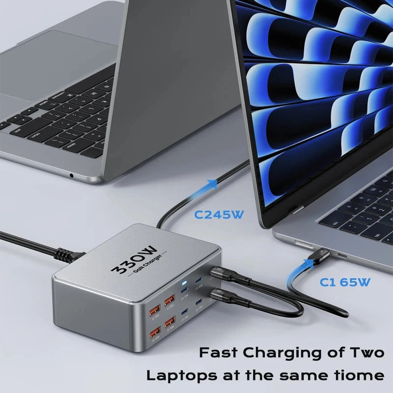 330W 10 Port GaN Desktop Charger USB C Fast Charging Station
