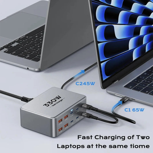 شاحن سطح مكتب 330 واط 10 منافذ GaN محطة شحن سريع USB C