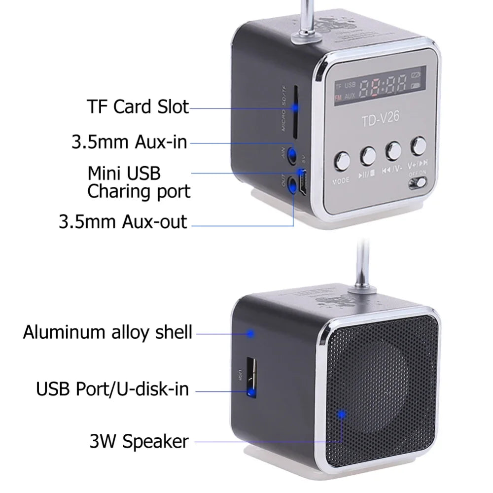 AyeBeau TD-V26 3W Mini Bluetooth Speaker FM Radio