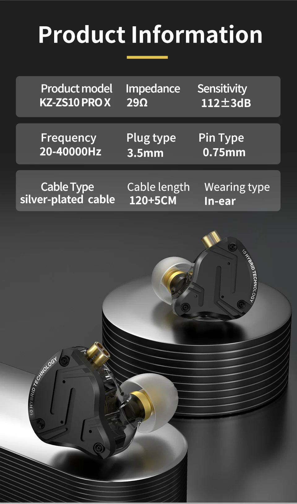 KZ Wired In-Ear HiFi Earphones with Detachable Cable and Microphone