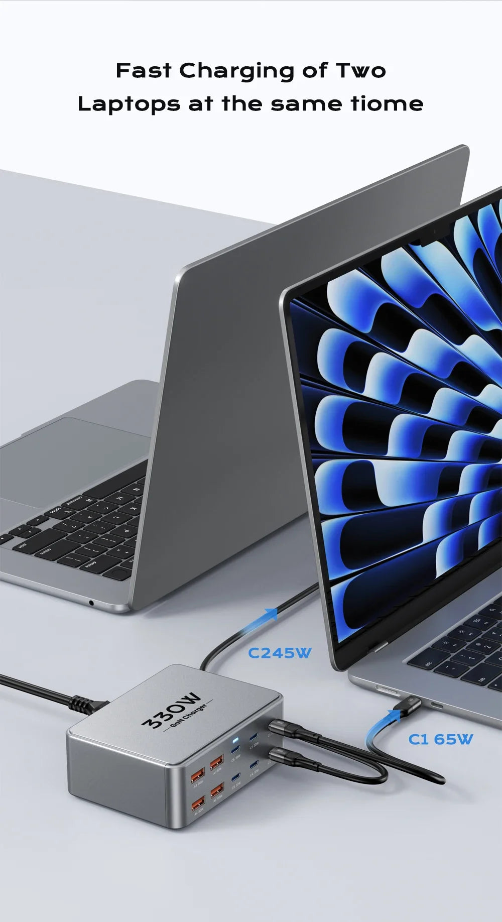 330W 10 Port GaN Desktop Charger USB C Fast Charging Station