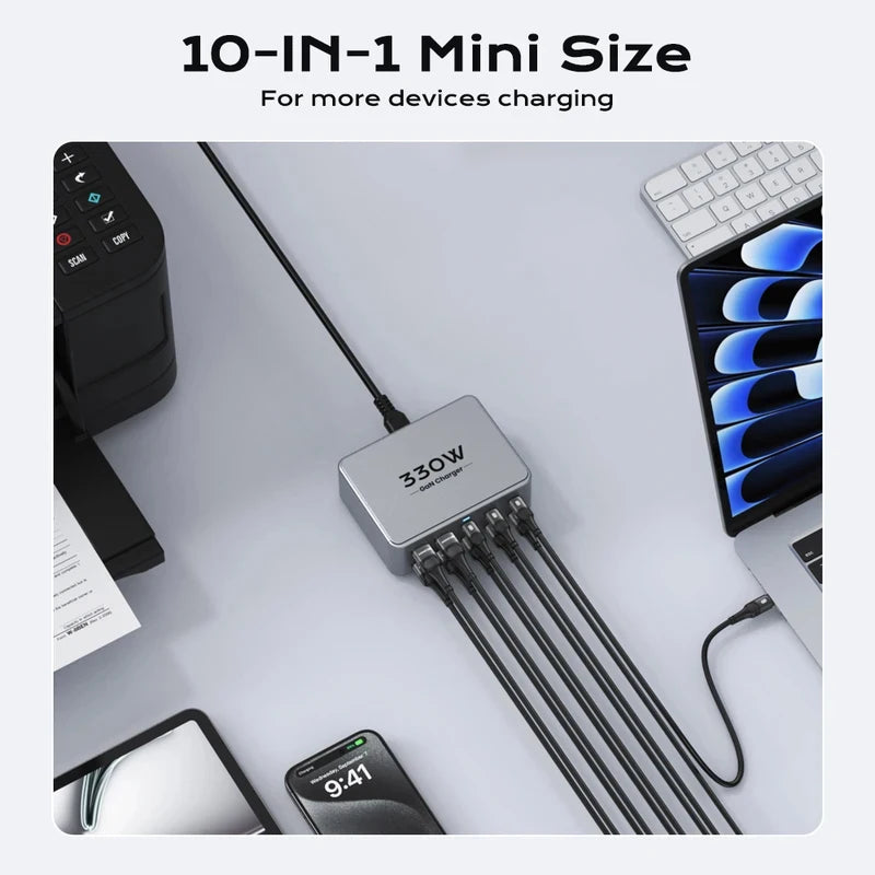 330W 10 Port GaN Desktop Charger USB C Fast Charging Station
