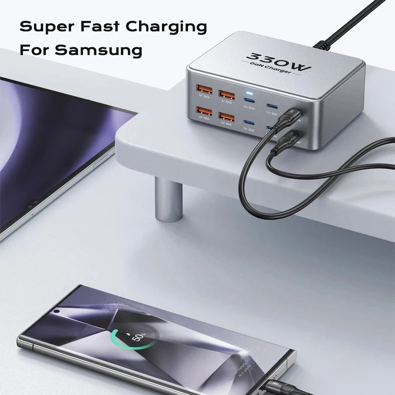 330W 10 Port GaN Desktop Charger USB C Fast Charging Station