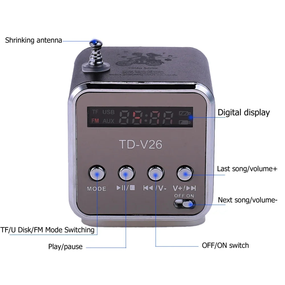 AyeBeau TD-V26 3W Mini Bluetooth Speaker FM Radio