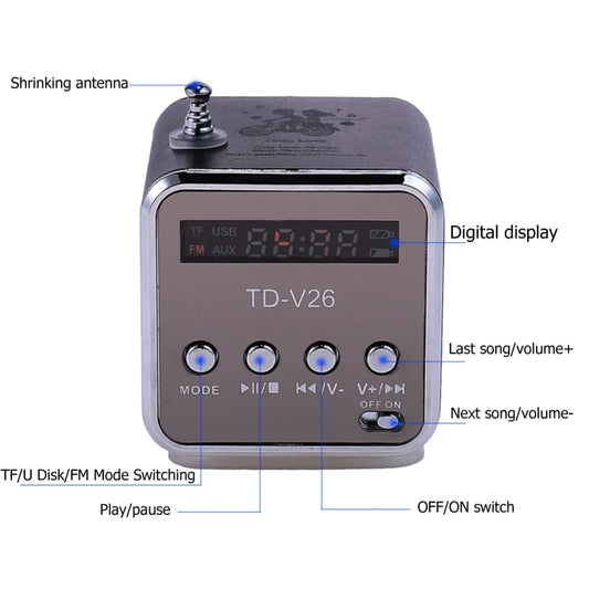 AyeBeau TD-V26 3W Mini Bluetooth Speaker FM Radio