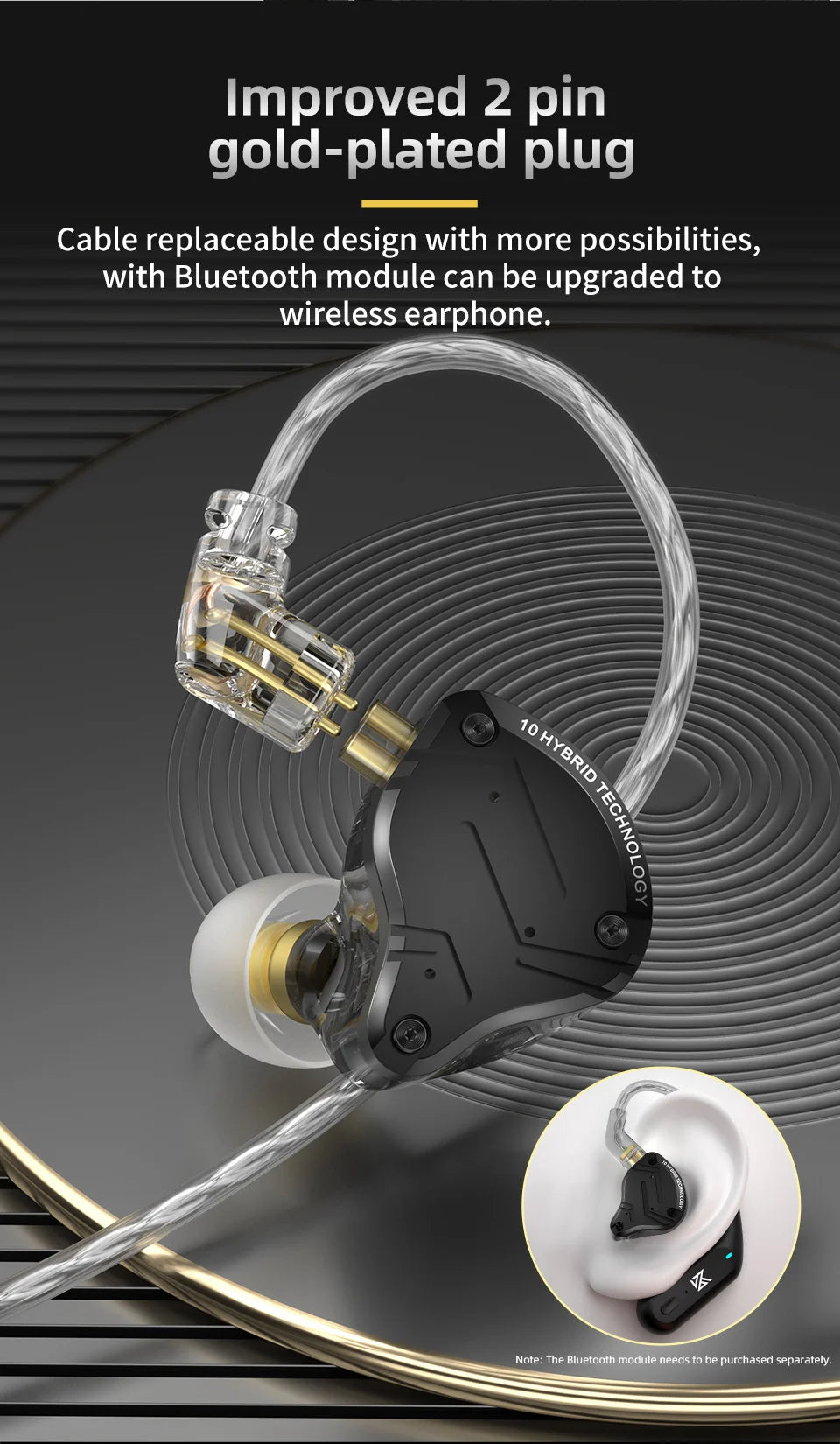 KZ Wired In-Ear HiFi Earphones with Detachable Cable and Microphone
