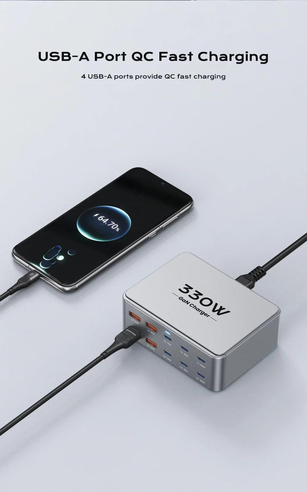 330W 10 Port GaN Desktop Charger USB C Fast Charging Station