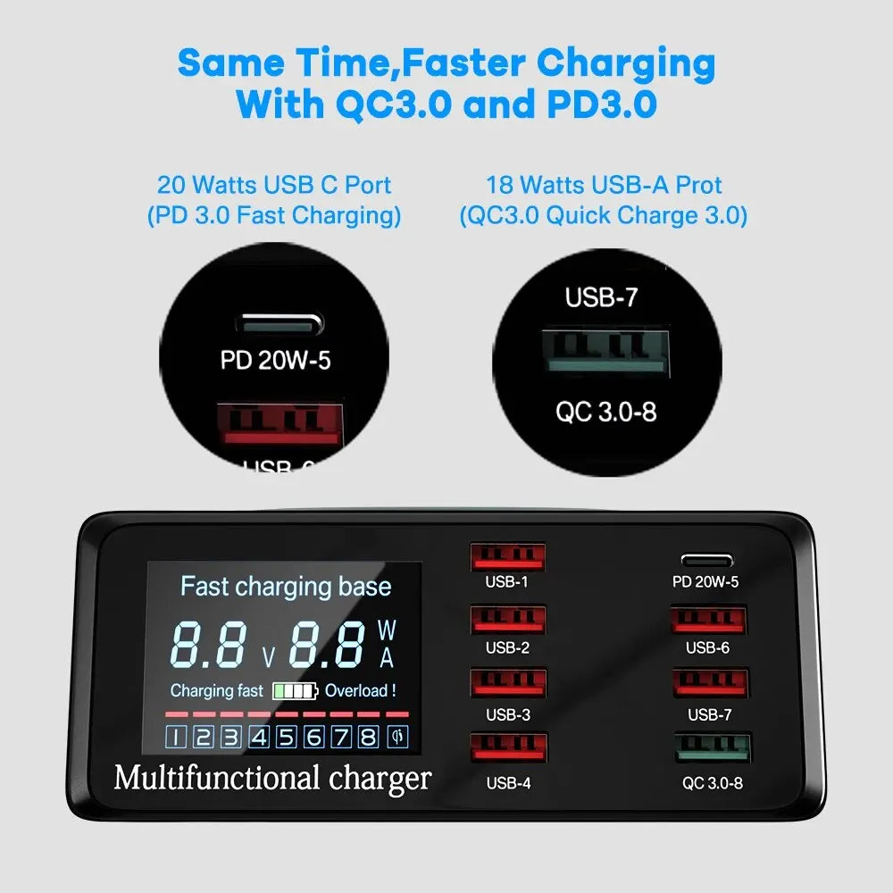 ASOMETECH 100W 9 Port USB C Charging Station with Wireless Charger