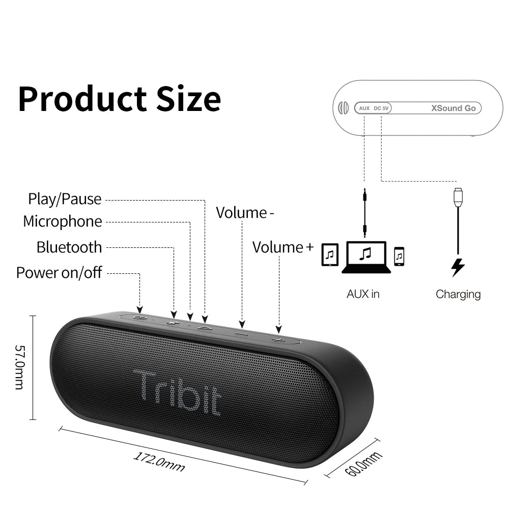 Tribit XSound Go 16W Bluetooth Speaker IPX7 Waterproof