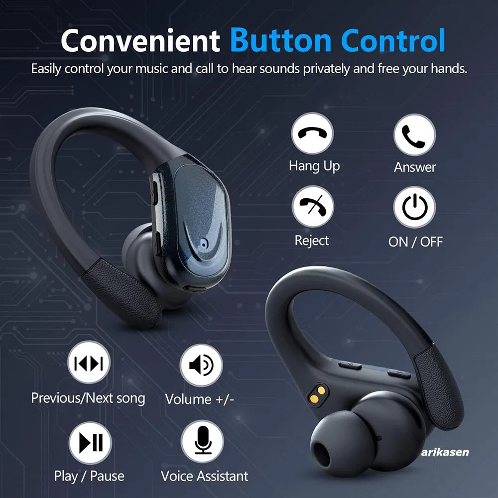 Arikasen Bluetooth 5.3 Wireless Sports Earbuds with 75H Battery Life