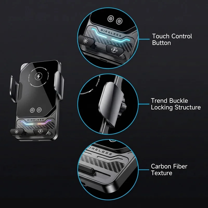 TONGDAYTECH 15W Auto Sensing Car Wireless Charger with RGB Light