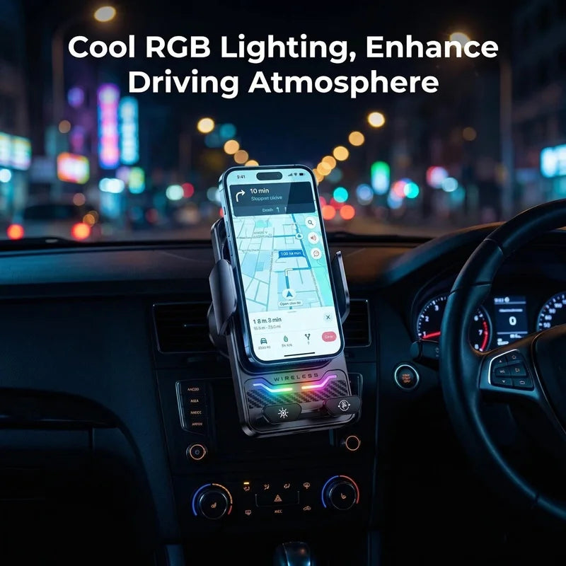 TONGDAYTECH 15W Auto Sensing Car Wireless Charger with RGB Light