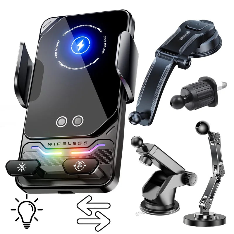 TONGDAYTECH 15W Auto Sensing Car Wireless Charger with RGB Light