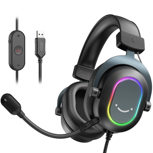 FIFINE USB Wired Gaming Headset with Microphone Memory Foam