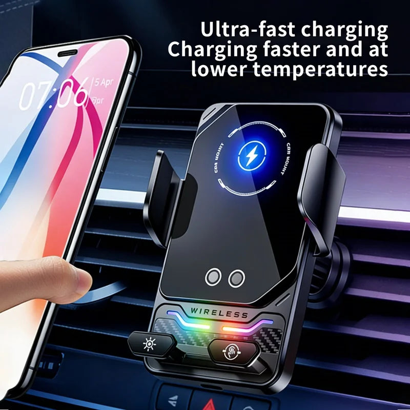 TONGDAYTECH 15W Auto Sensing Car Wireless Charger with RGB Light