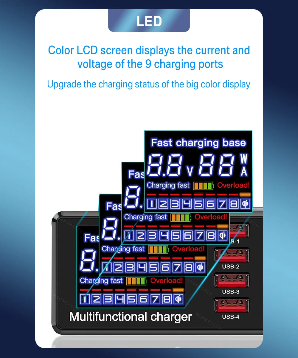 ASOMETECH 100W 9 Port USB C Charging Station with Wireless Charger