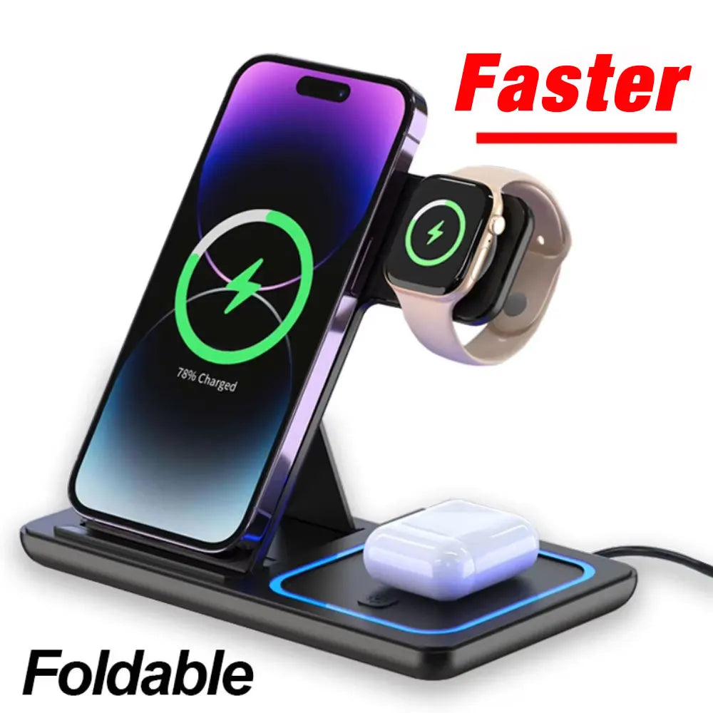 VIKEFON 3 in 1 15W Foldable Wireless Charging Station