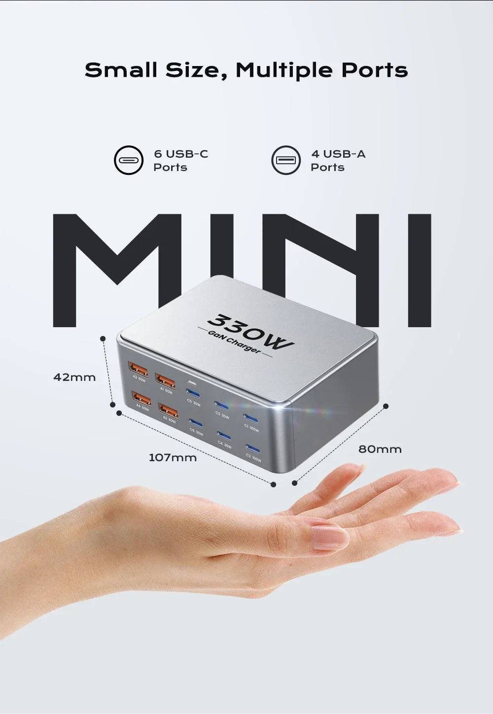 330W 10 Port GaN Desktop Charger USB C Fast Charging Station