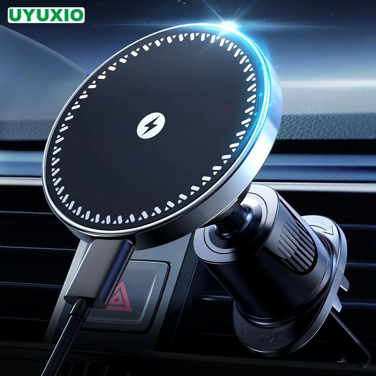 شاحن سيارة لاسلكي مغناطيسي UYUXIO بقوة 30 واط بمنفذ Type C مع مروحة تبريد