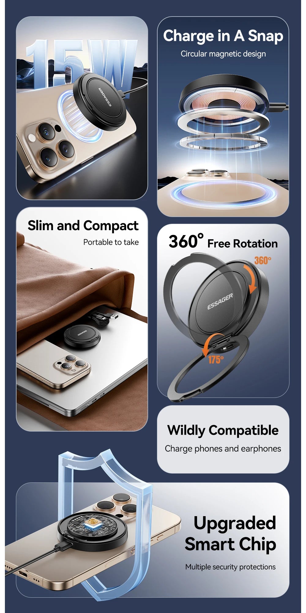 ESSAGER 15W Magnetic Wireless Charger Fast Charging Pad