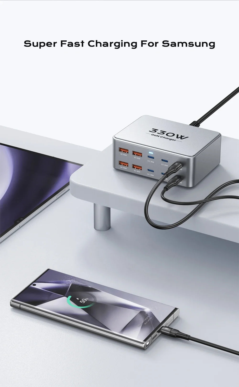 330W 10 Port GaN Desktop Charger USB C Fast Charging Station